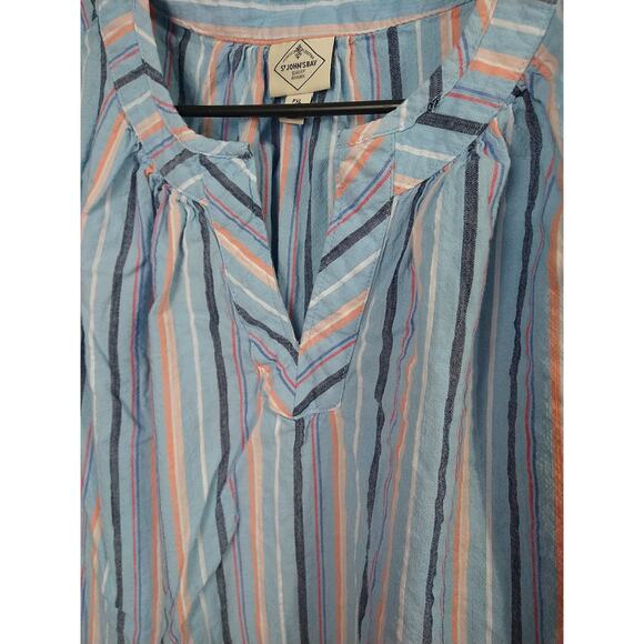 St Johns Bay Woman PXL Pullover Blouse V Neck Striped Blue Cap Sleeve Top - Picture 4 of 10